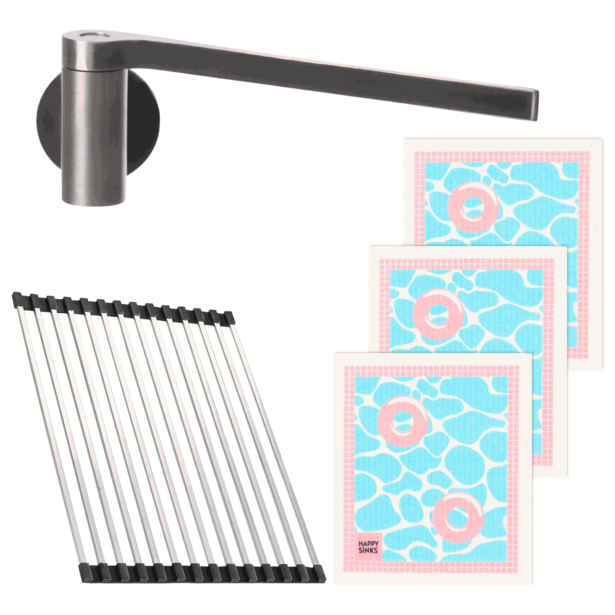 Spülbecken-Set Stahl – Halter + 3 Tücher