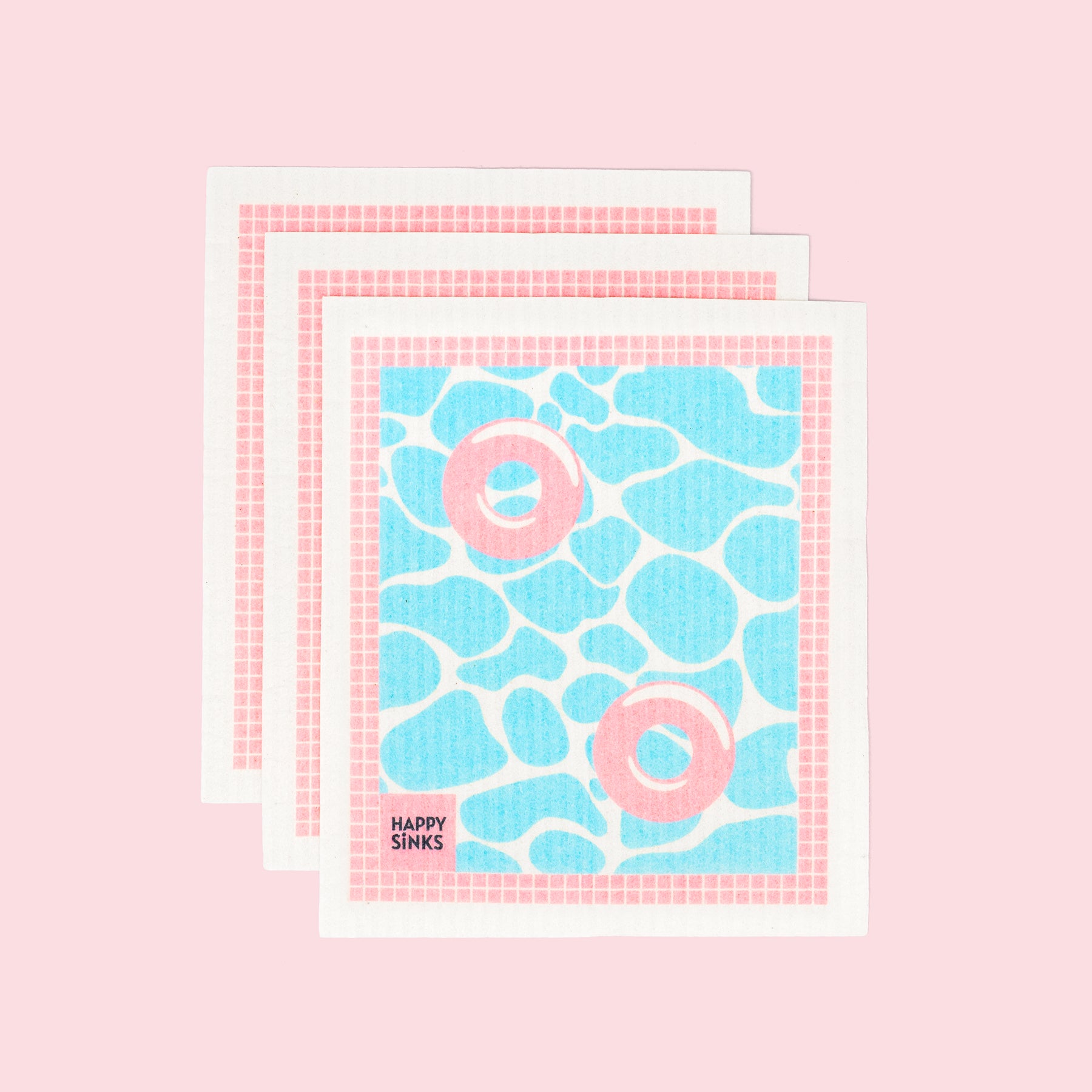 Eco-friendly Swedish dishcloths set of 3 with pool design, durable and biodegradable.