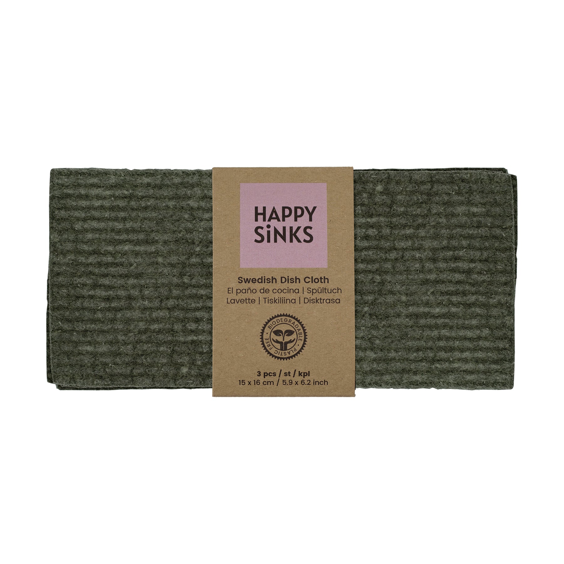 Forest green Swedish dishcloths pack of 3 from HAPPY SiNKS, eco-friendly and super absorbent.